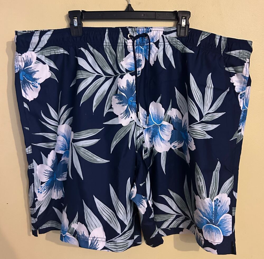 Lands End Mens floral  navy blue/green swimming trunks resort wear size 2x